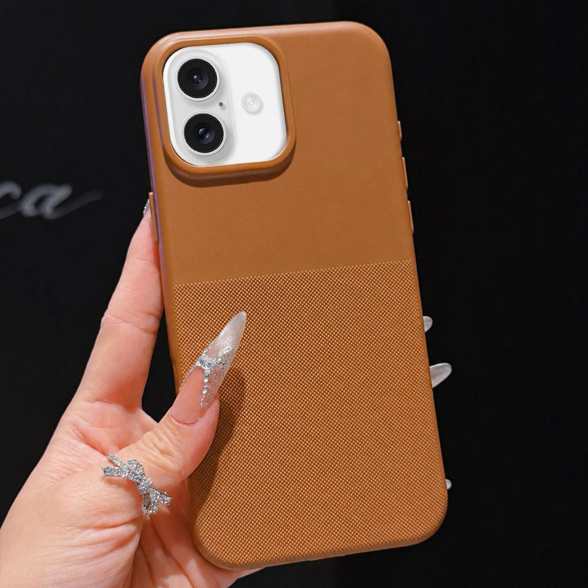 For iPhone 16 Imitation Dot-texture TPU Phone Case - Brown - SYA003421108D