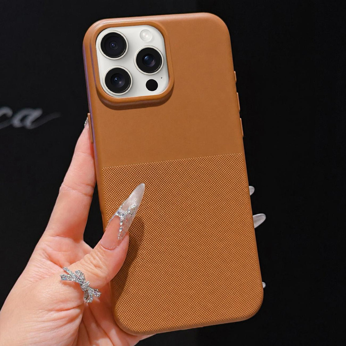 For iPhone 15 Pro Max Imitation Dot-texture TPU Phone Case - Brown - SYA003421109D