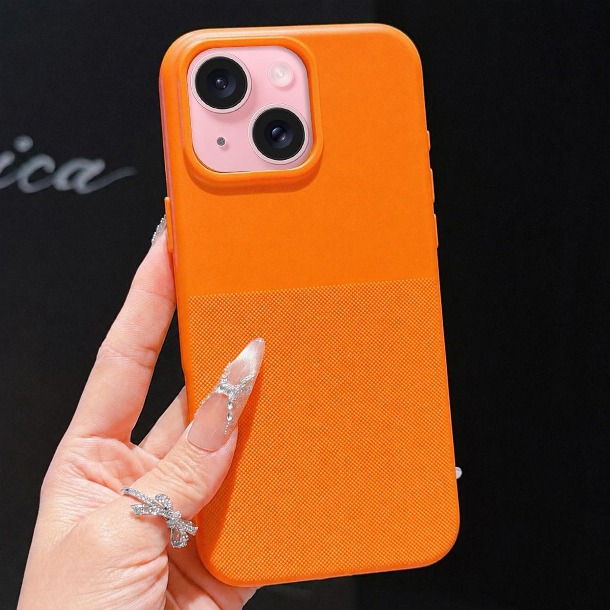For iPhone 15 Plus Imitation Dot-texture TPU Phone Case - Orange - SYA003421111B