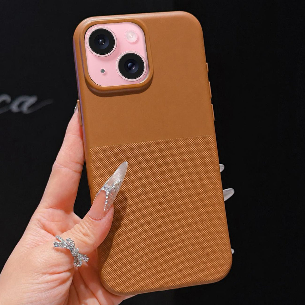 For iPhone 15 Plus Imitation Dot-texture TPU Phone Case - Brown - SYA003421111D