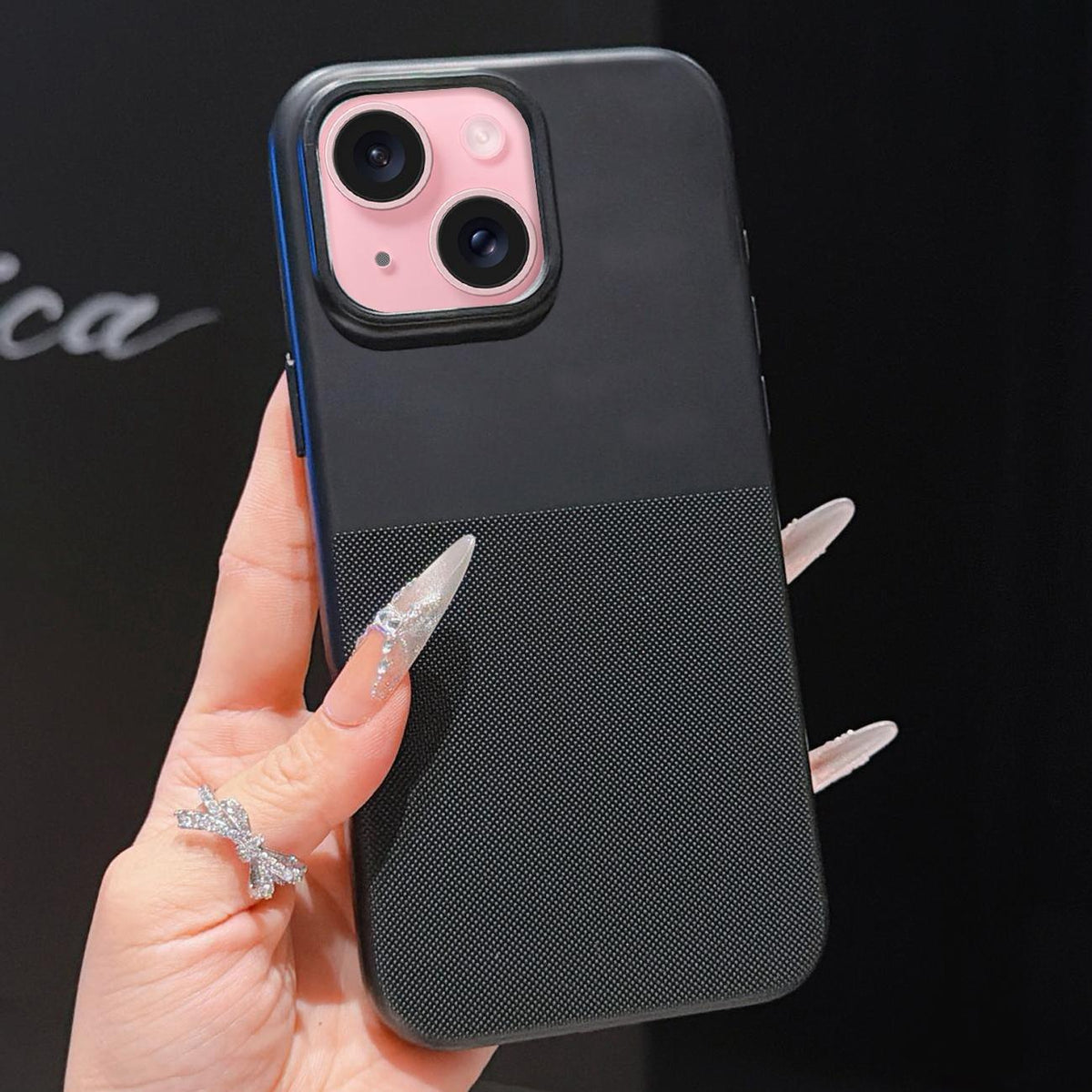 For iPhone 15 Plus Imitation Dot-texture TPU Phone Case - Black - SYA003421111E