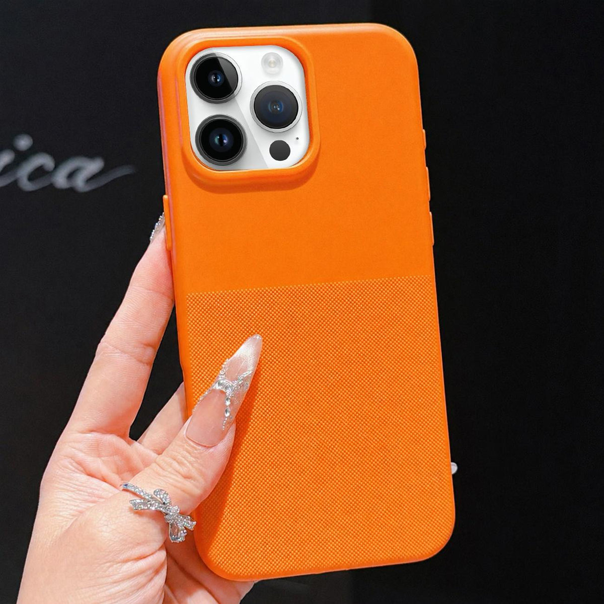 For iPhone 13 Pro Max Imitation Dot-texture TPU Phone Case - Orange - SYA003421117B