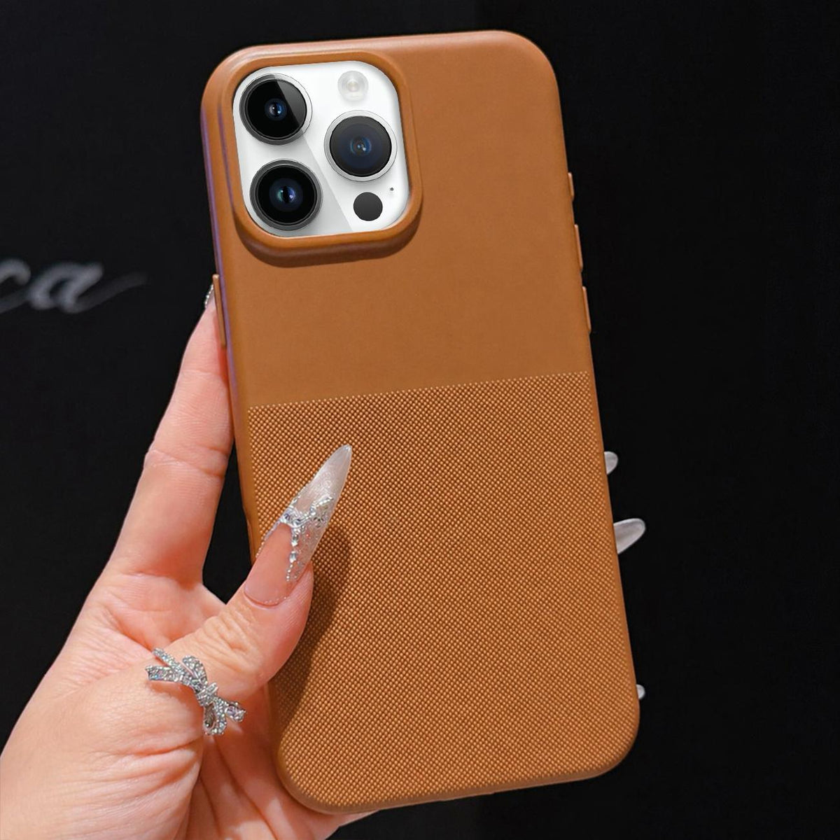 For iPhone 13 Pro Max Imitation Dot-texture TPU Phone Case - Brown - SYA003421117D