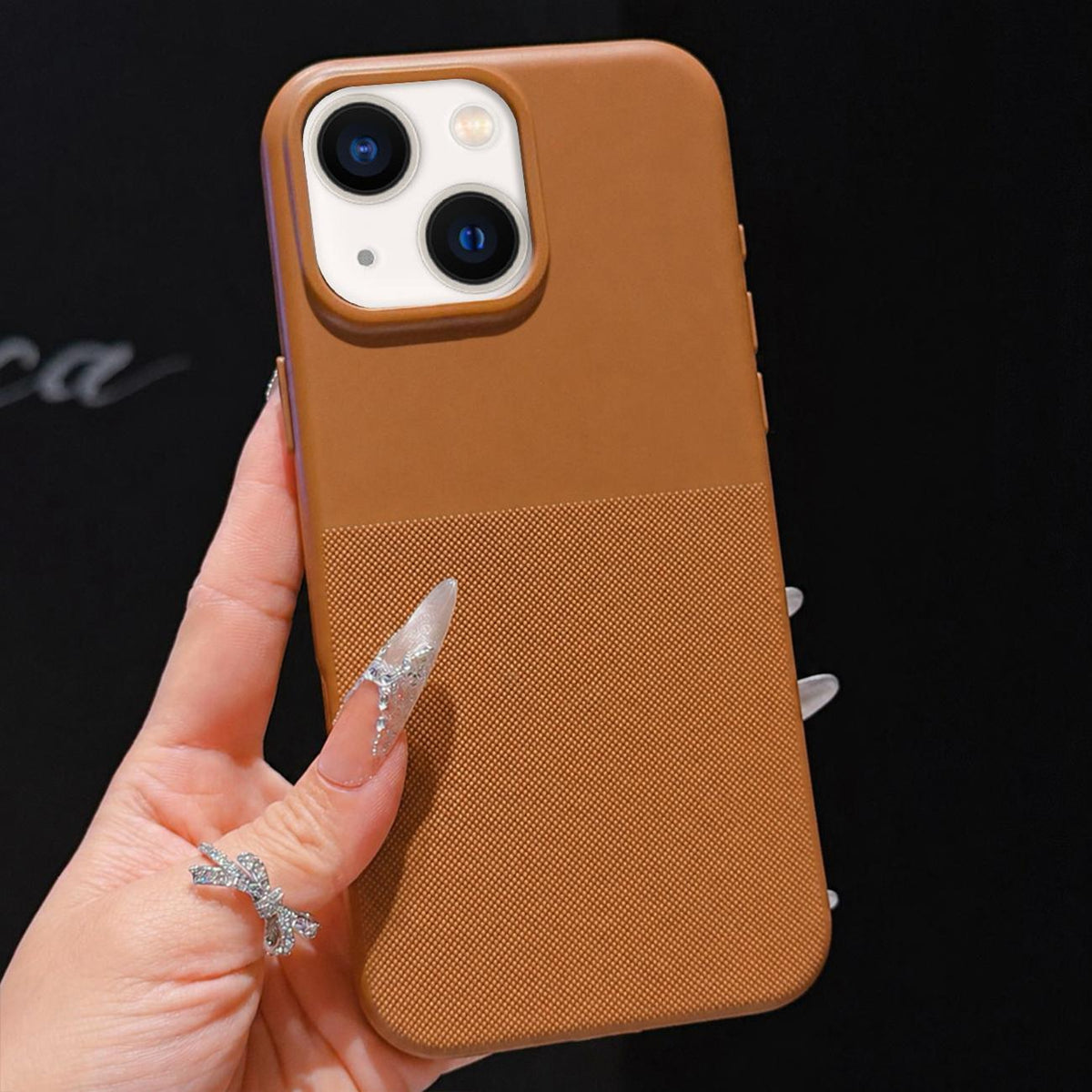 For iPhone 13 Imitation Dot-texture TPU Phone Case - Brown - SYA003421119D