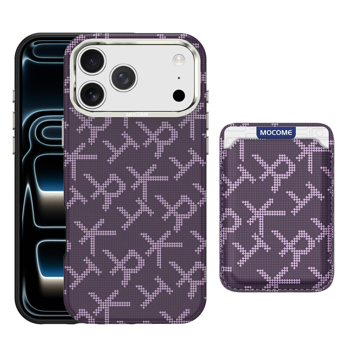 For iPhone 17 Pro Max MOCOME Aramid Fabric Texture Card Bag Magnetic Phone Case - Purple - SYA003421201A