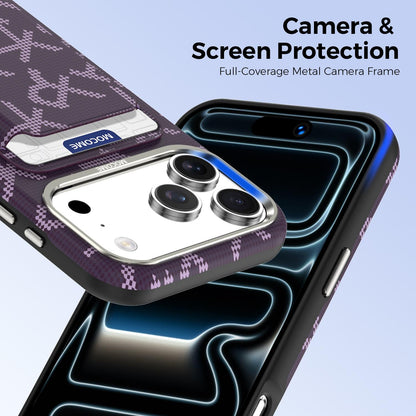 For iPhone 17 Pro Max MOCOME Aramid Fabric Texture Card Bag Magnetic Phone Case - Purple - SYA003421201A