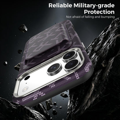 For iPhone 17 Pro Max MOCOME Aramid Fabric Texture Card Bag Magnetic Phone Case - Purple - SYA003421201A
