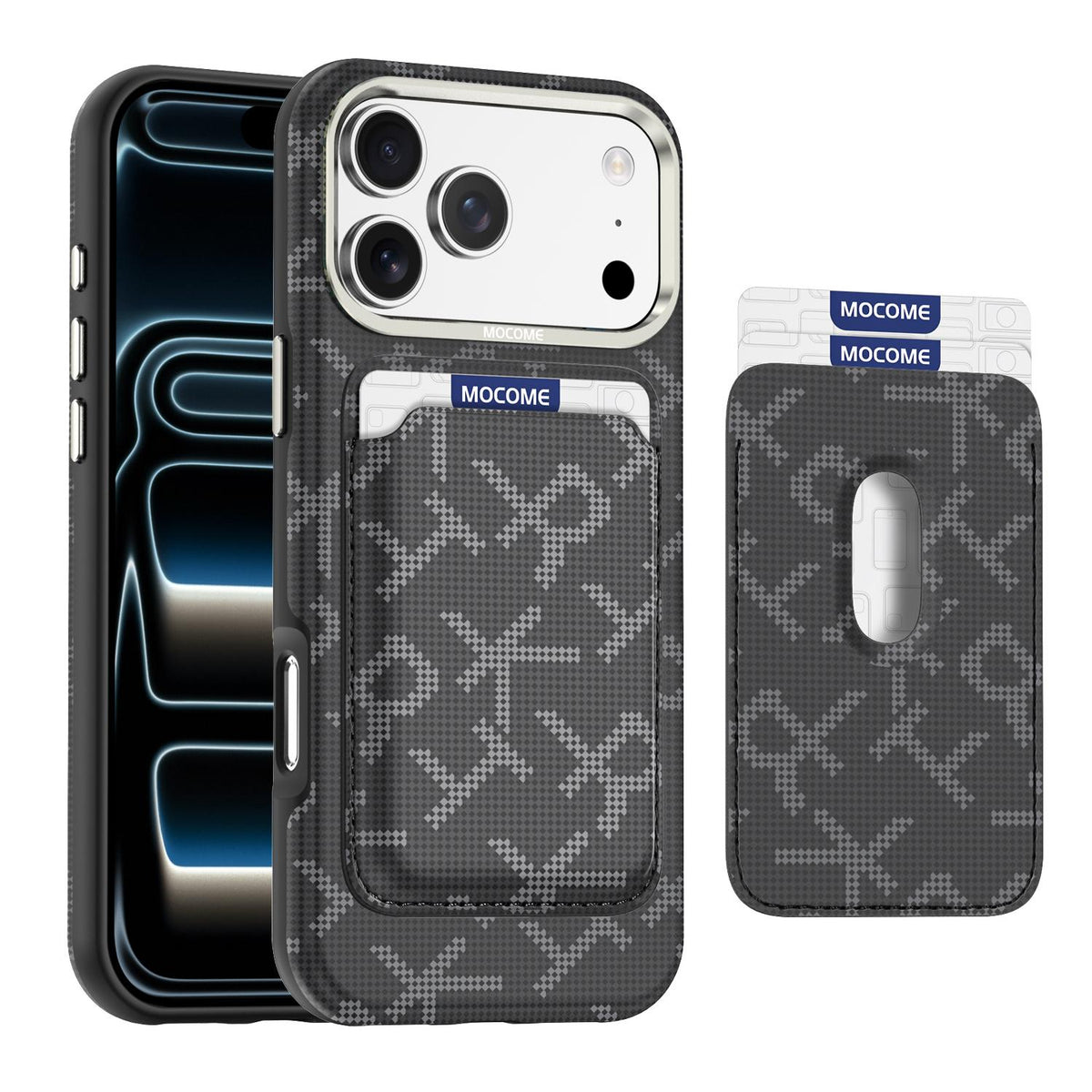For iPhone 17 Pro Max MOCOME Aramid Fabric Texture Card Bag Magnetic Phone Case - Black - SYA003421201B