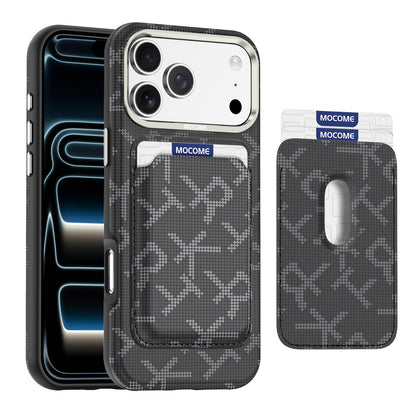For iPhone 17 Pro Max MOCOME Aramid Fabric Texture Card Bag Magnetic Phone Case - Black - SYA003421201B