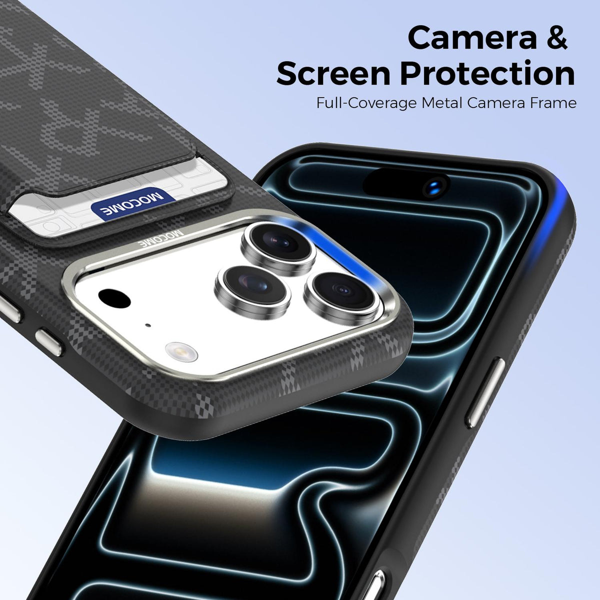 For iPhone 17 Pro Max MOCOME Aramid Fabric Texture Card Bag Magnetic Phone Case - Black - SYA003421201B