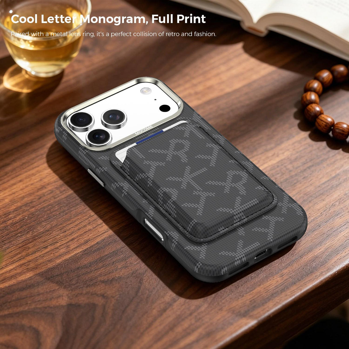 For iPhone 17 Pro Max MOCOME Aramid Fabric Texture Card Bag Magnetic Phone Case - Black - SYA003421201B