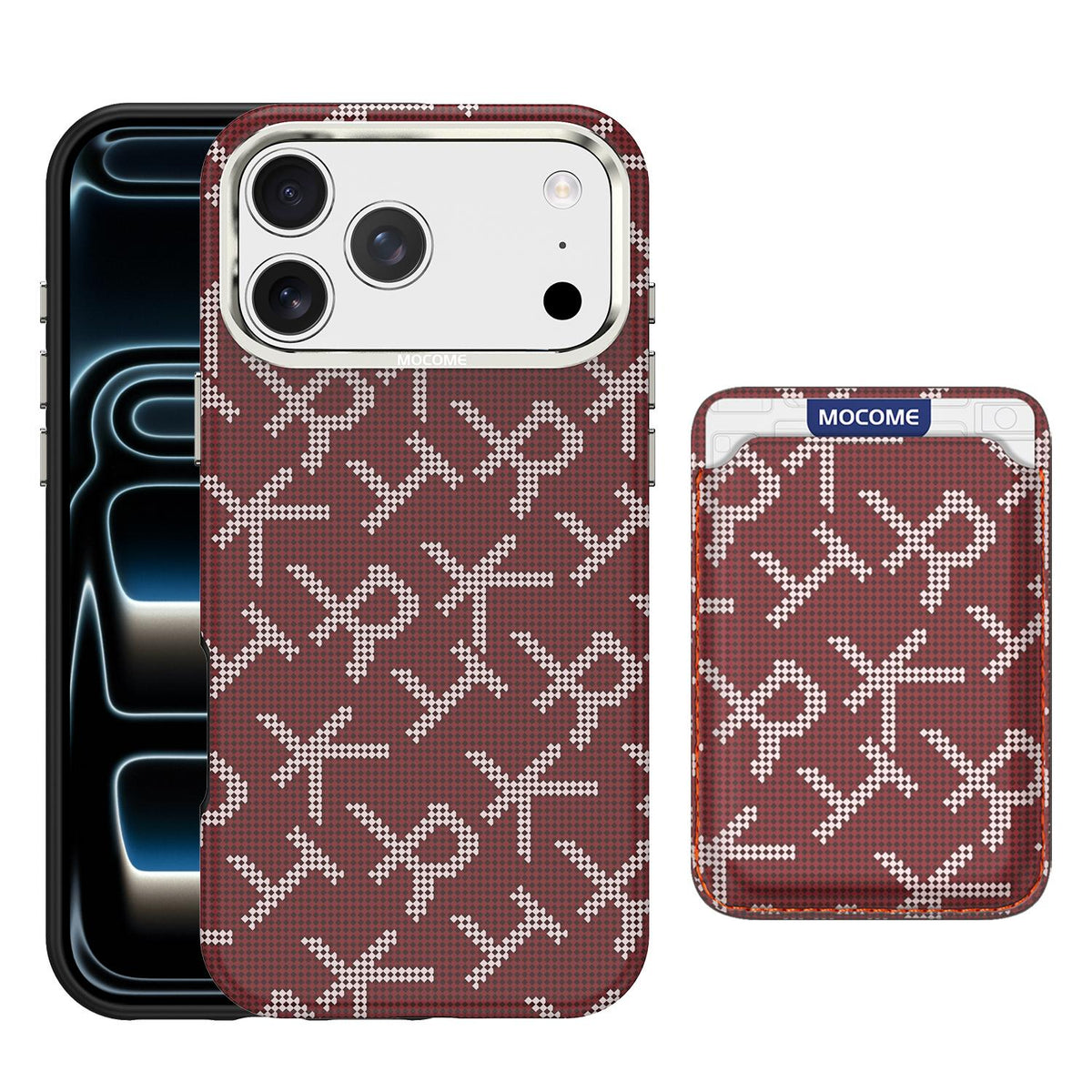 For iPhone 17 Pro Max MOCOME Aramid Fabric Texture Card Bag Magnetic Phone Case - Red - SYA003421201C