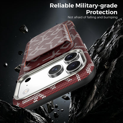 For iPhone 17 Pro Max MOCOME Aramid Fabric Texture Card Bag Magnetic Phone Case - Red - SYA003421201C