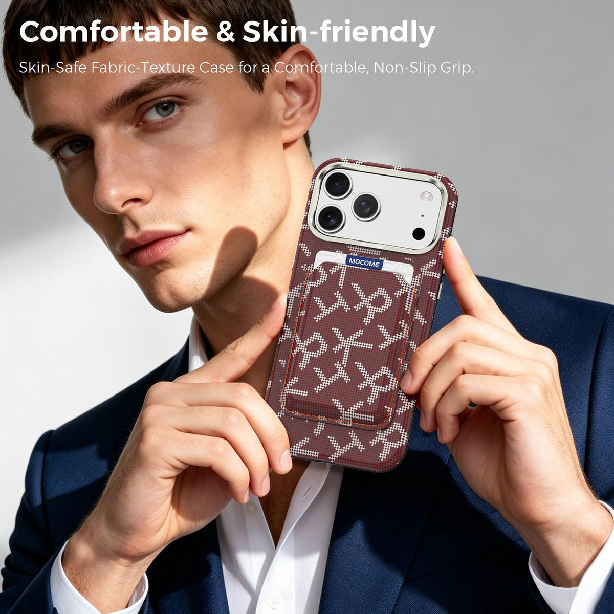 For iPhone 17 Pro Max MOCOME Aramid Fabric Texture Card Bag Magnetic Phone Case - Red - SYA003421201C
