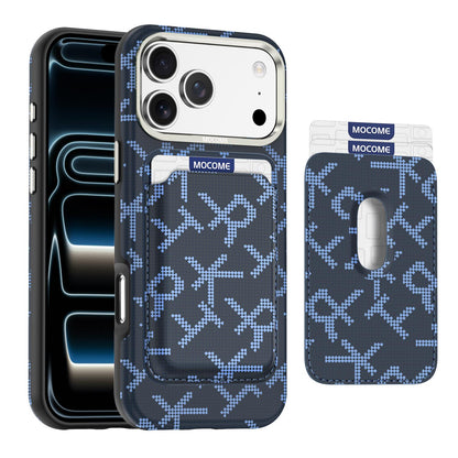 For iPhone 17 Pro Max MOCOME Aramid Fabric Texture Card Bag Magnetic Phone Case - Blue - SYA003421201D