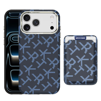 For iPhone 17 Pro Max MOCOME Aramid Fabric Texture Card Bag Magnetic Phone Case - Blue - SYA003421201D