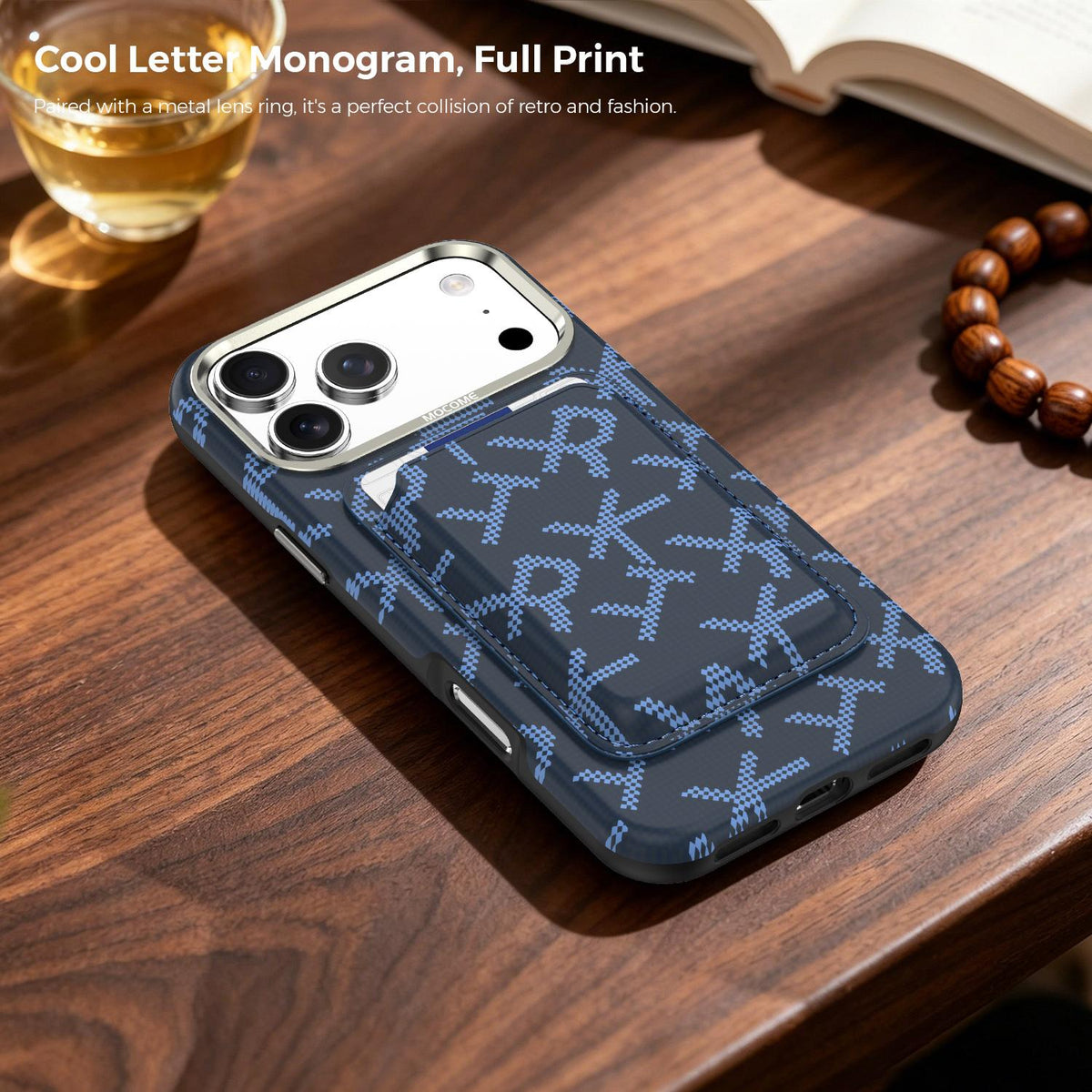 For iPhone 17 Pro Max MOCOME Aramid Fabric Texture Card Bag Magnetic Phone Case - Blue - SYA003421201D