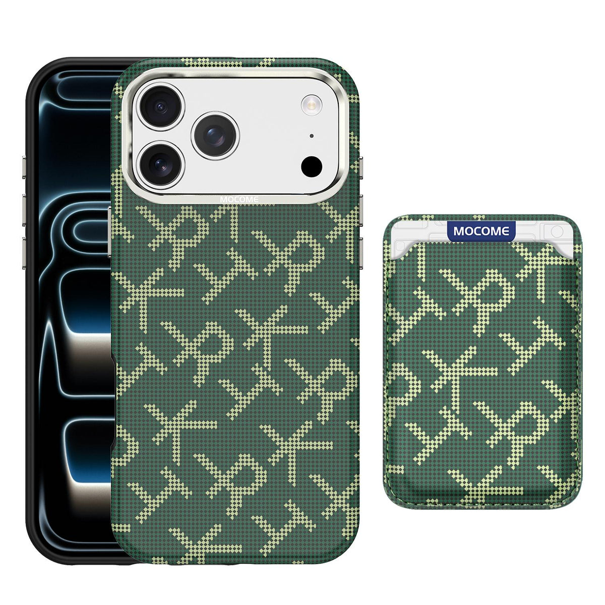 For iPhone 17 Pro Max MOCOME Aramid Fabric Texture Card Bag Magnetic Phone Case - Green - SYA003421201E