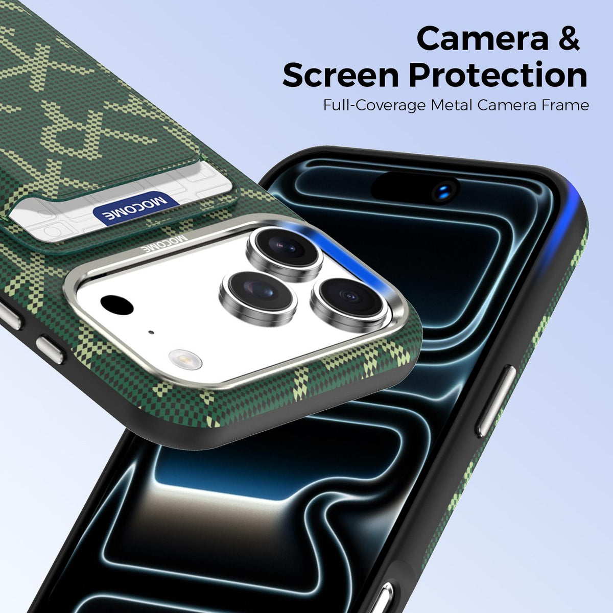 For iPhone 17 Pro Max MOCOME Aramid Fabric Texture Card Bag Magnetic Phone Case - Green - SYA003421201E