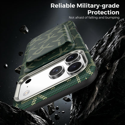For iPhone 17 Pro Max MOCOME Aramid Fabric Texture Card Bag Magnetic Phone Case - Green - SYA003421201E