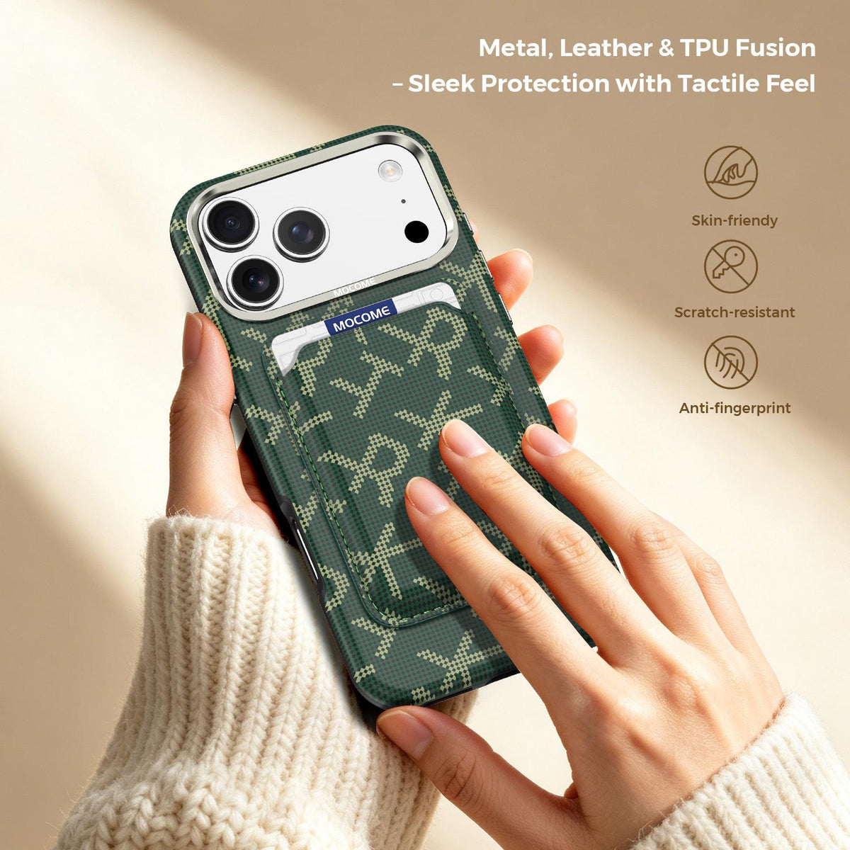 For iPhone 17 Pro Max MOCOME Aramid Fabric Texture Card Bag Magnetic Phone Case - Green - SYA003421201E