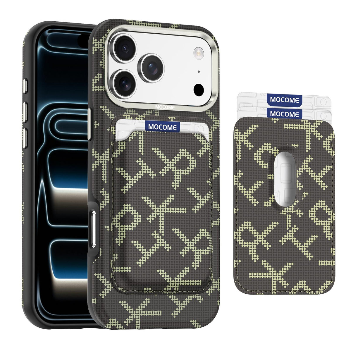 For iPhone 17 Pro Max MOCOME Aramid Fabric Texture Card Bag Magnetic Phone Case - Brown - SYA003421201F