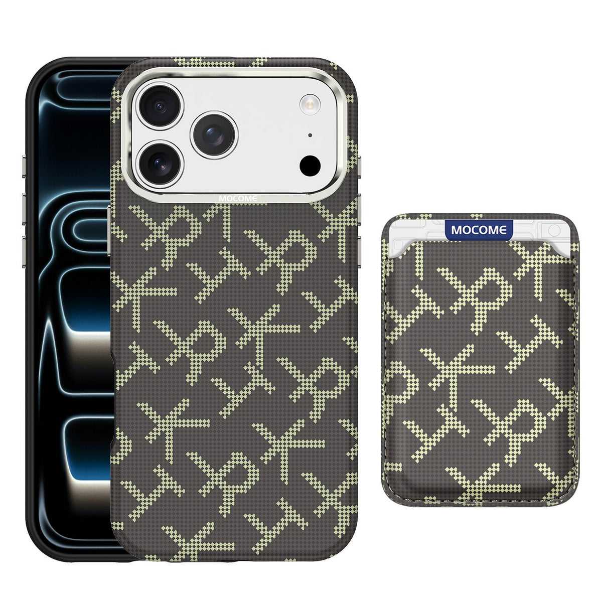 For iPhone 17 Pro Max MOCOME Aramid Fabric Texture Card Bag Magnetic Phone Case - Brown - SYA003421201F