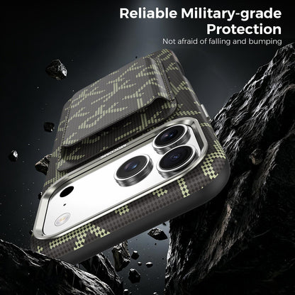 For iPhone 17 Pro Max MOCOME Aramid Fabric Texture Card Bag Magnetic Phone Case - Brown - SYA003421201F
