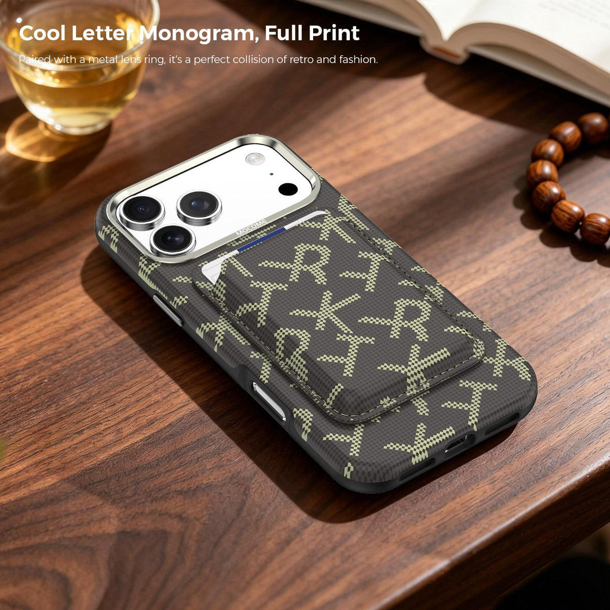 For iPhone 17 Pro Max MOCOME Aramid Fabric Texture Card Bag Magnetic Phone Case - Brown - SYA003421201F