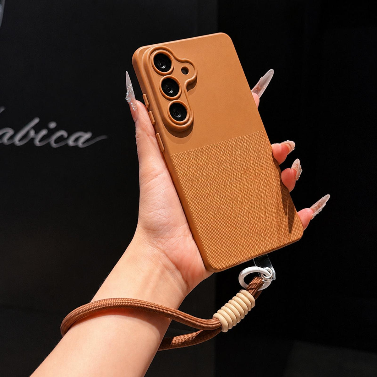 For Galaxy A16 4G / 5G Imitation Dot-texture TPU Phone Case with Strap - Brown - SYA003421508D