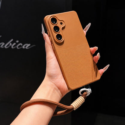 For Galaxy S24 FE 5G Imitation Dot-texture TPU Phone Case with Strap - Brown - SYA003421512D