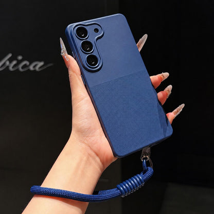 For Galaxy S23 5G Imitation Dot-texture TPU Phone Case with Strap - Blue - SYA003421523A