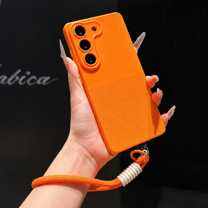 For Galaxy S23 5G Imitation Dot-texture TPU Phone Case with Strap - Orange - SYA003421523B