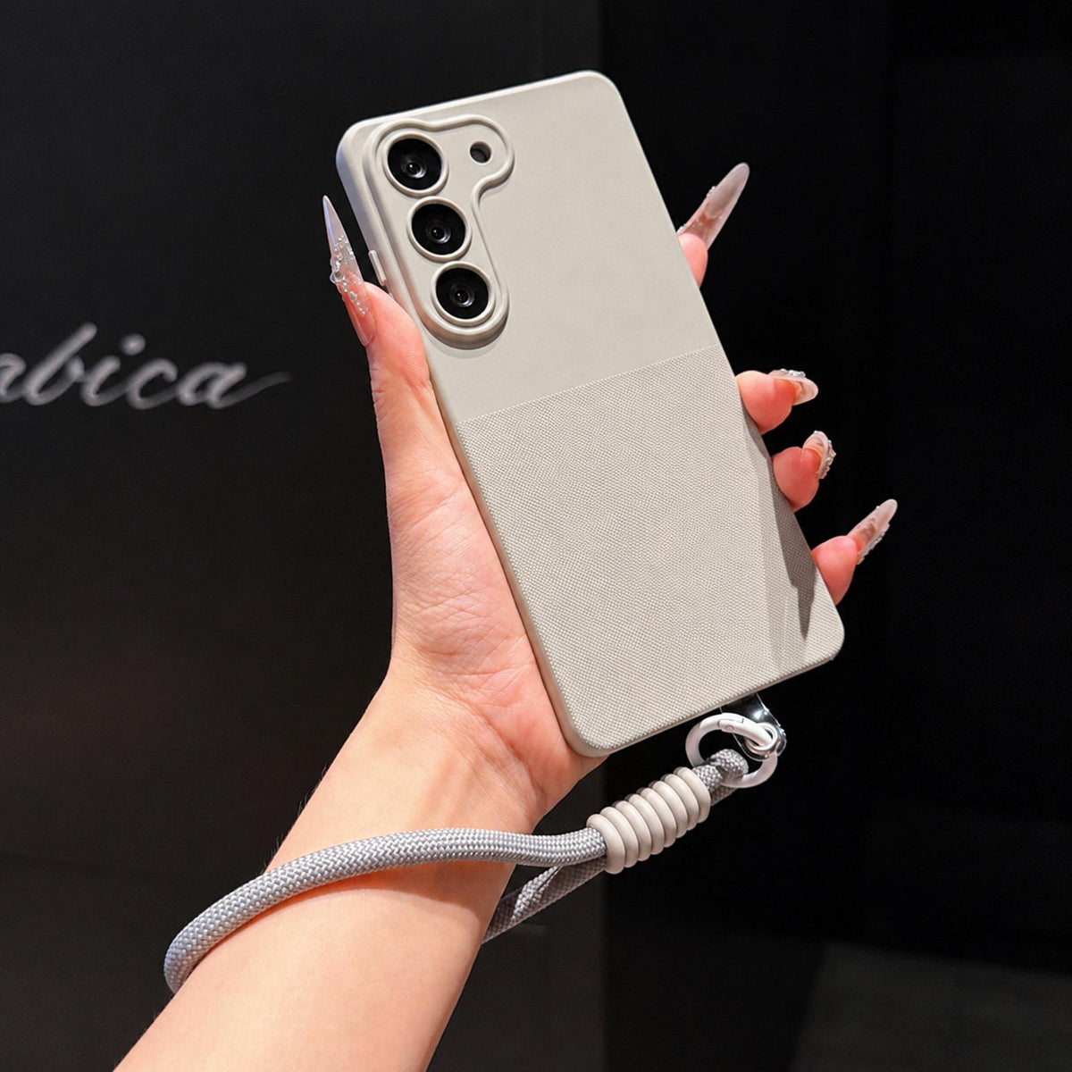 For Galaxy S23 5G Imitation Dot-texture TPU Phone Case with Strap - Gray - SYA003421523C