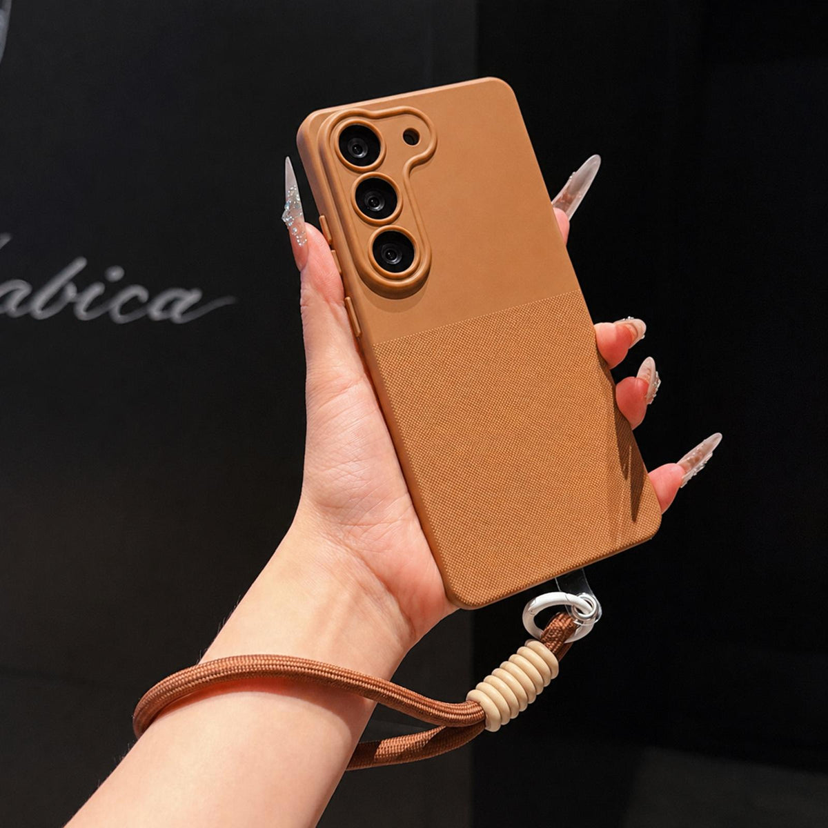 For Galaxy S23 5G Imitation Dot-texture TPU Phone Case with Strap - Brown - SYA003421523D