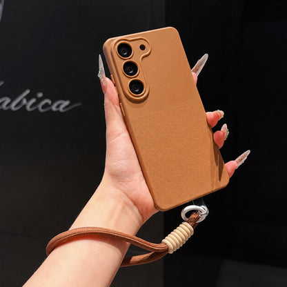 For Galaxy S23 5G Imitation Dot-texture TPU Phone Case with Strap - Brown - SYA003421523D