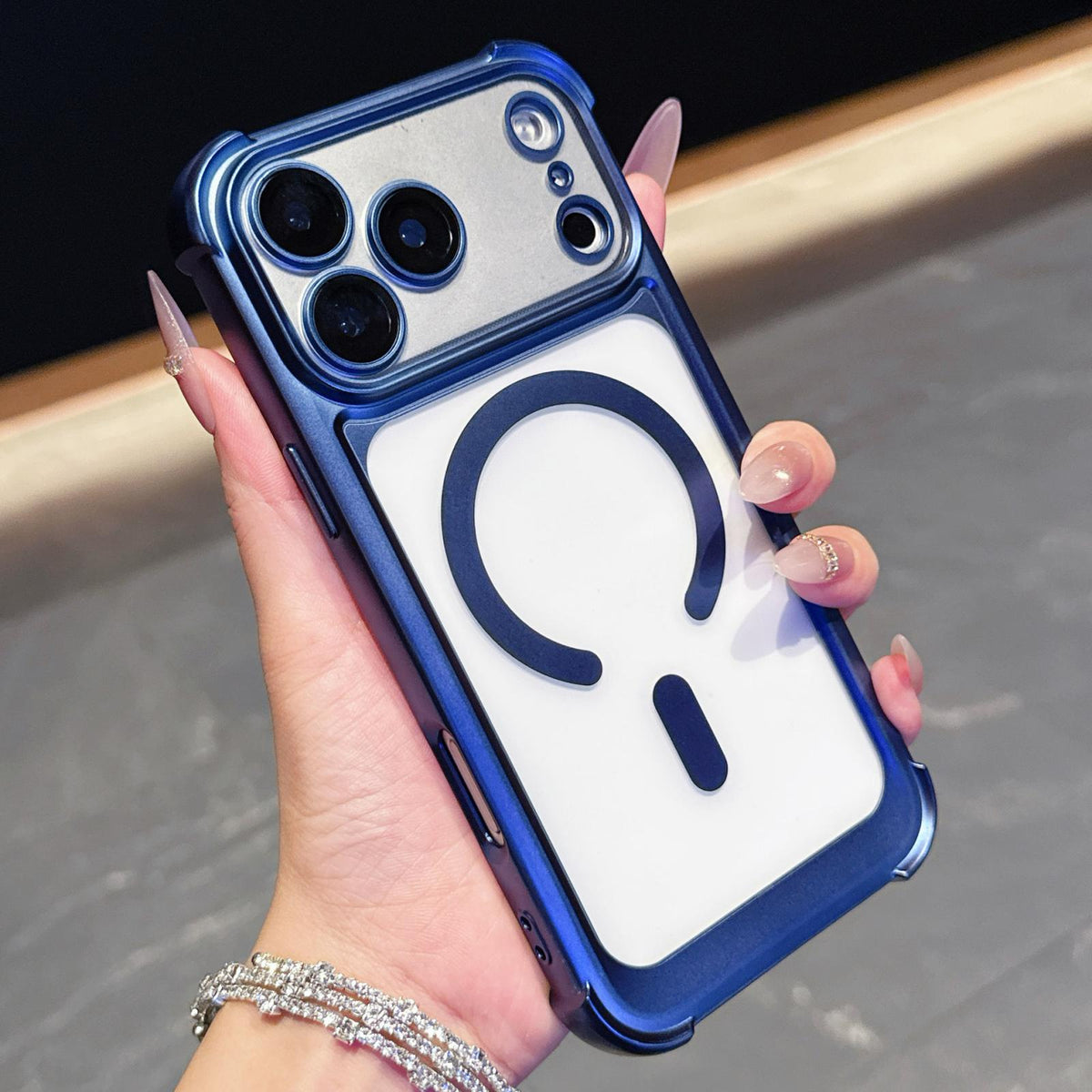For iPhone 17 Pro Electroplated Matte Acrylic Magnetic Phone Case - Blue - SYA003421802A