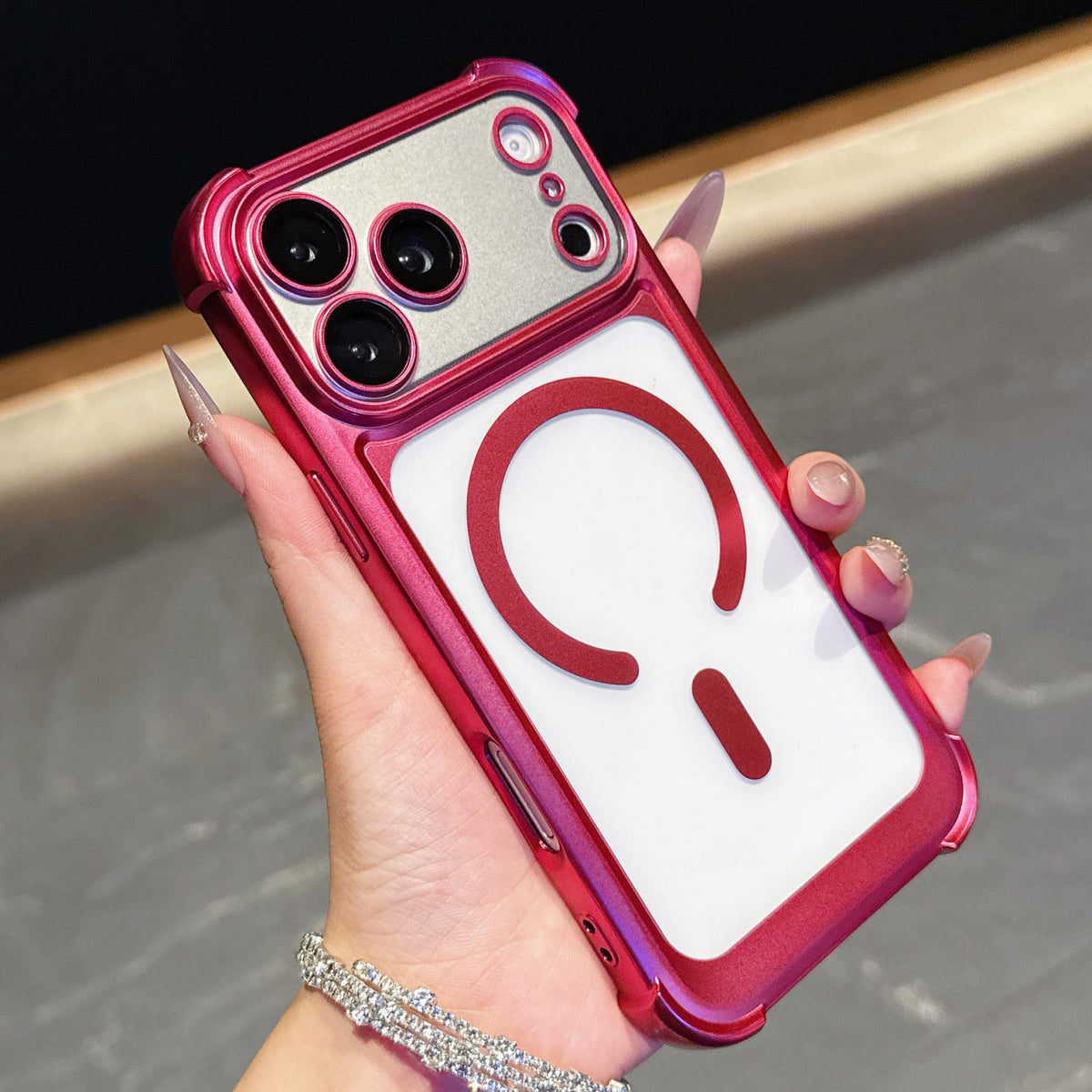For iPhone 17 Pro Electroplated Matte Acrylic Magnetic Phone Case - Gray - SYA003421802C