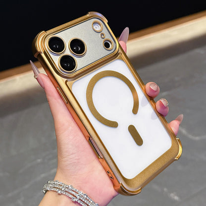 For iPhone 17 Pro Electroplated Matte Acrylic Magnetic Phone Case - Gold - SYA003421802D