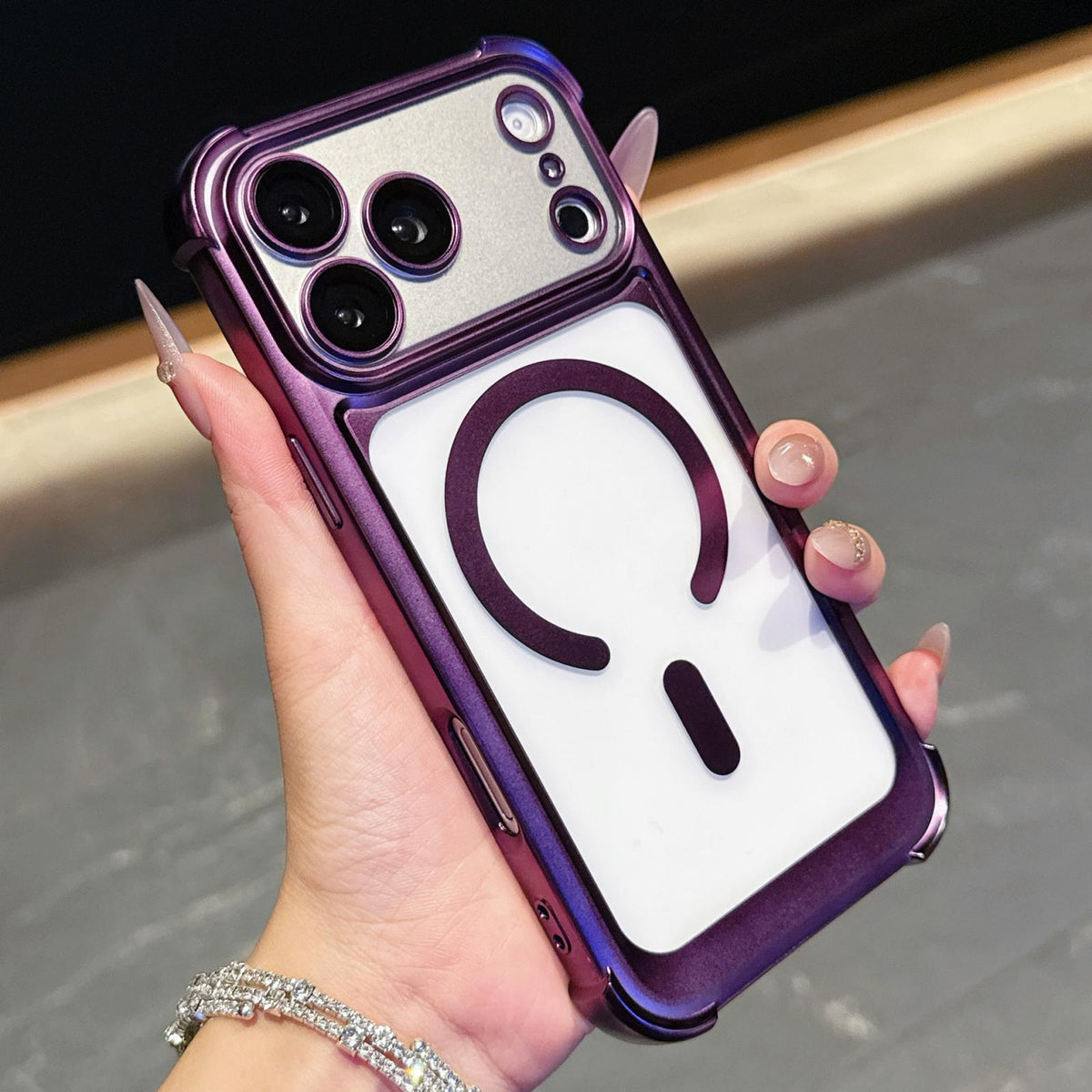 For iPhone 17 Pro Electroplated Matte Acrylic Magnetic Phone Case - Purple - SYA003421802F