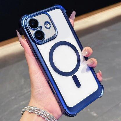 For iPhone 17 Electroplated Matte Acrylic Magnetic Phone Case - Blue - SYA003421803A