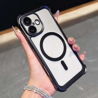 For iPhone 17 Electroplated Matte Acrylic Magnetic Phone Case - Black - SYA003421803E
