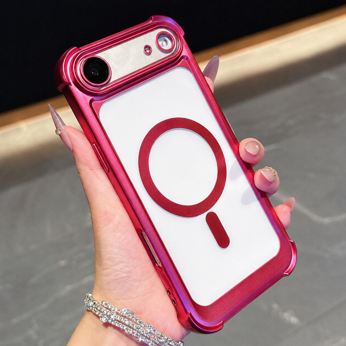 For iPhone Air Electroplated Matte Acrylic Magnetic Phone Case - Gray - SYA003421804C