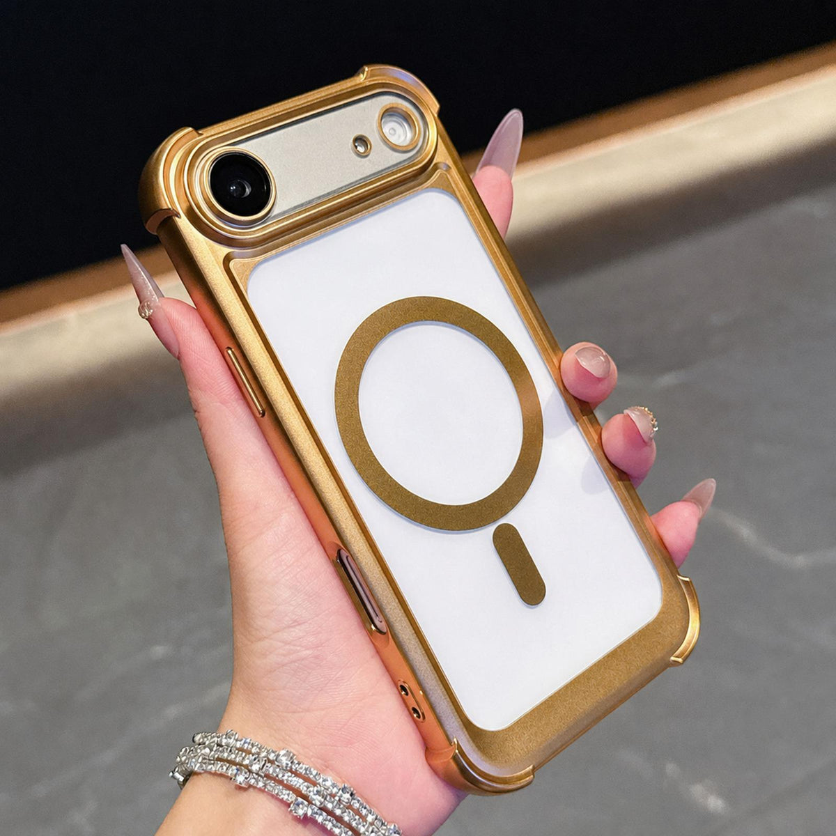 For iPhone Air Electroplated Matte Acrylic Magnetic Phone Case - Gold - SYA003421804D