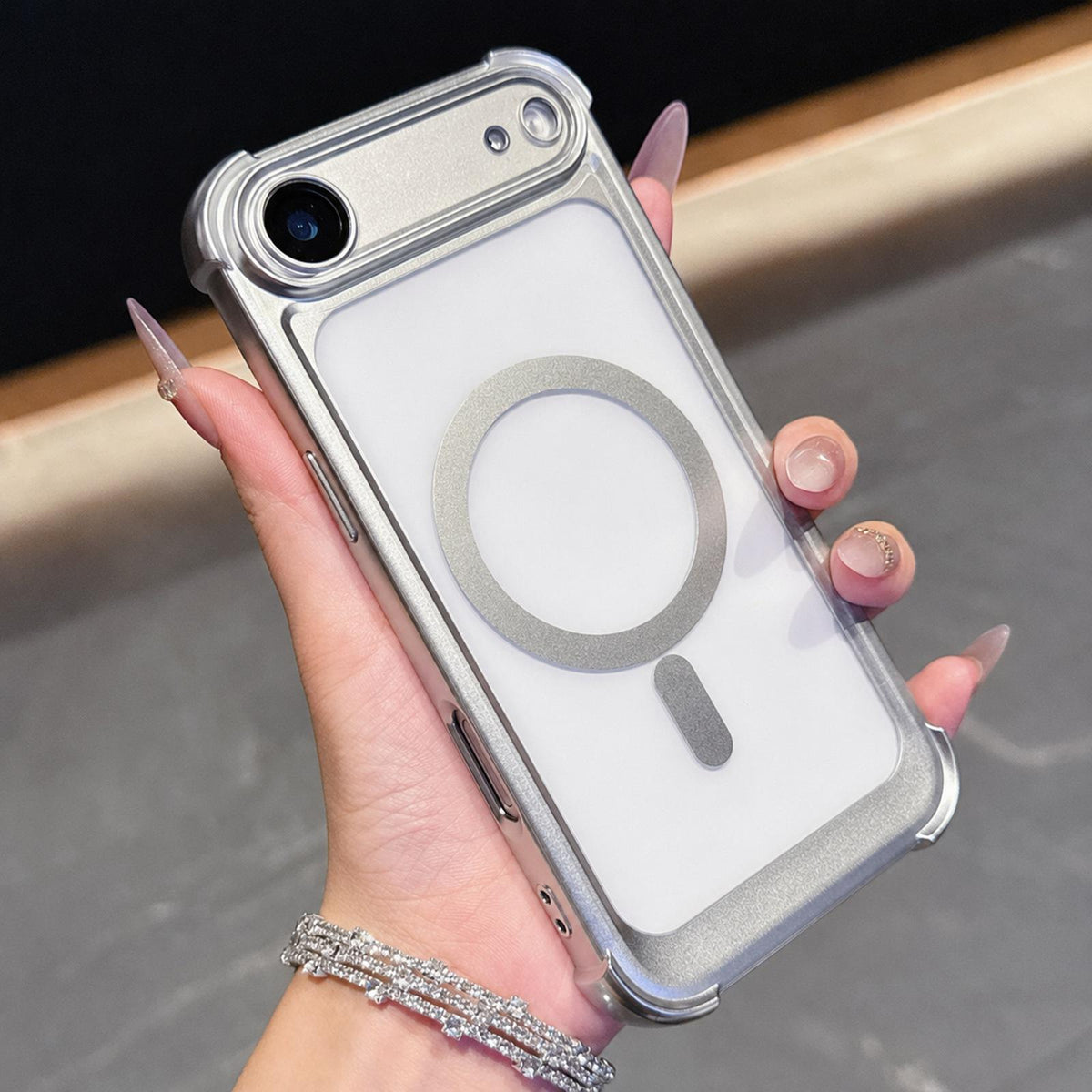 For iPhone Air Electroplated Matte Acrylic Magnetic Phone Case - Silver - SYA003421804G