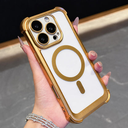 For iPhone 16 Pro Max Electroplated Matte Acrylic Magnetic Phone Case - Gold - SYA003421805D