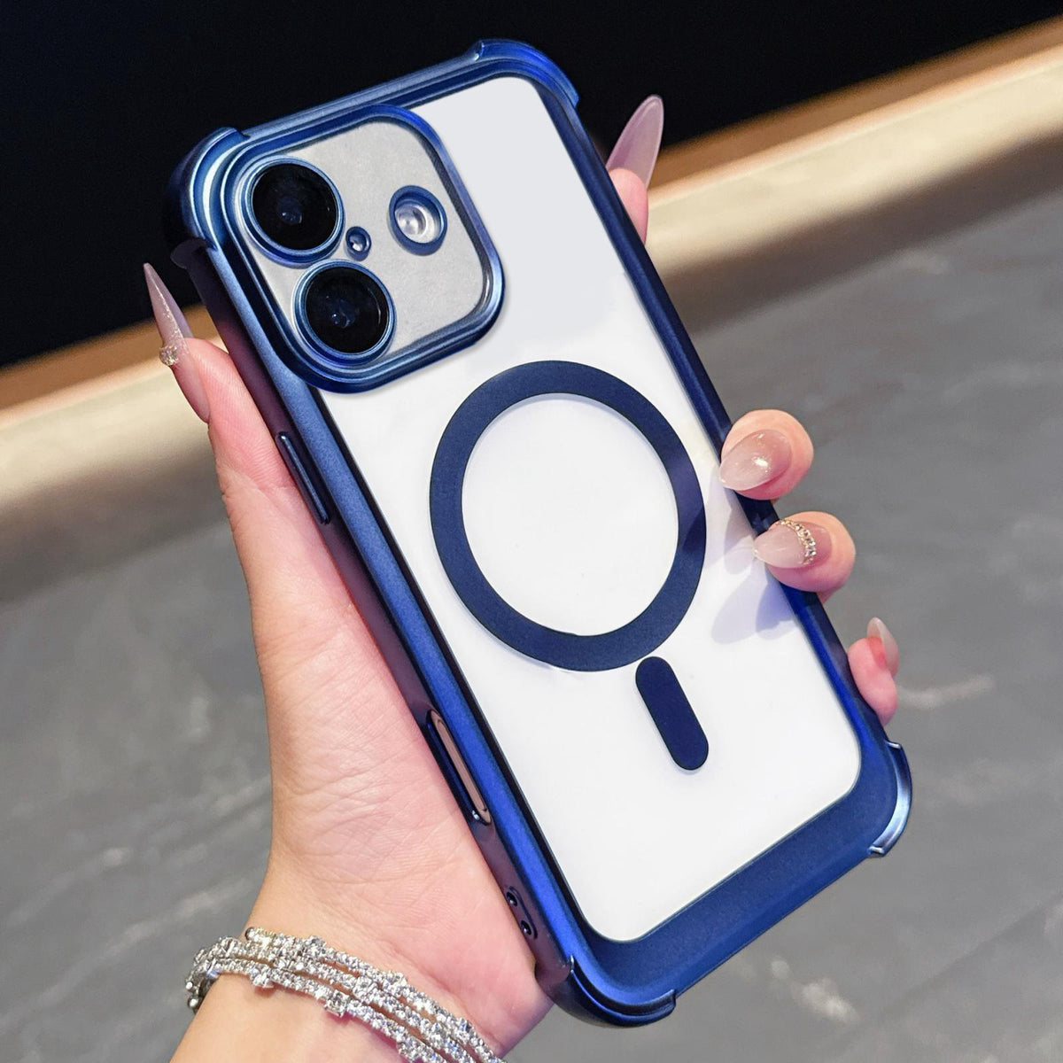 For iPhone 16 Plus Electroplated Matte Acrylic Magnetic Phone Case - Blue - SYA003421807A