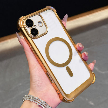 For iPhone 16 Plus Electroplated Matte Acrylic Magnetic Phone Case - Gold - SYA003421807D