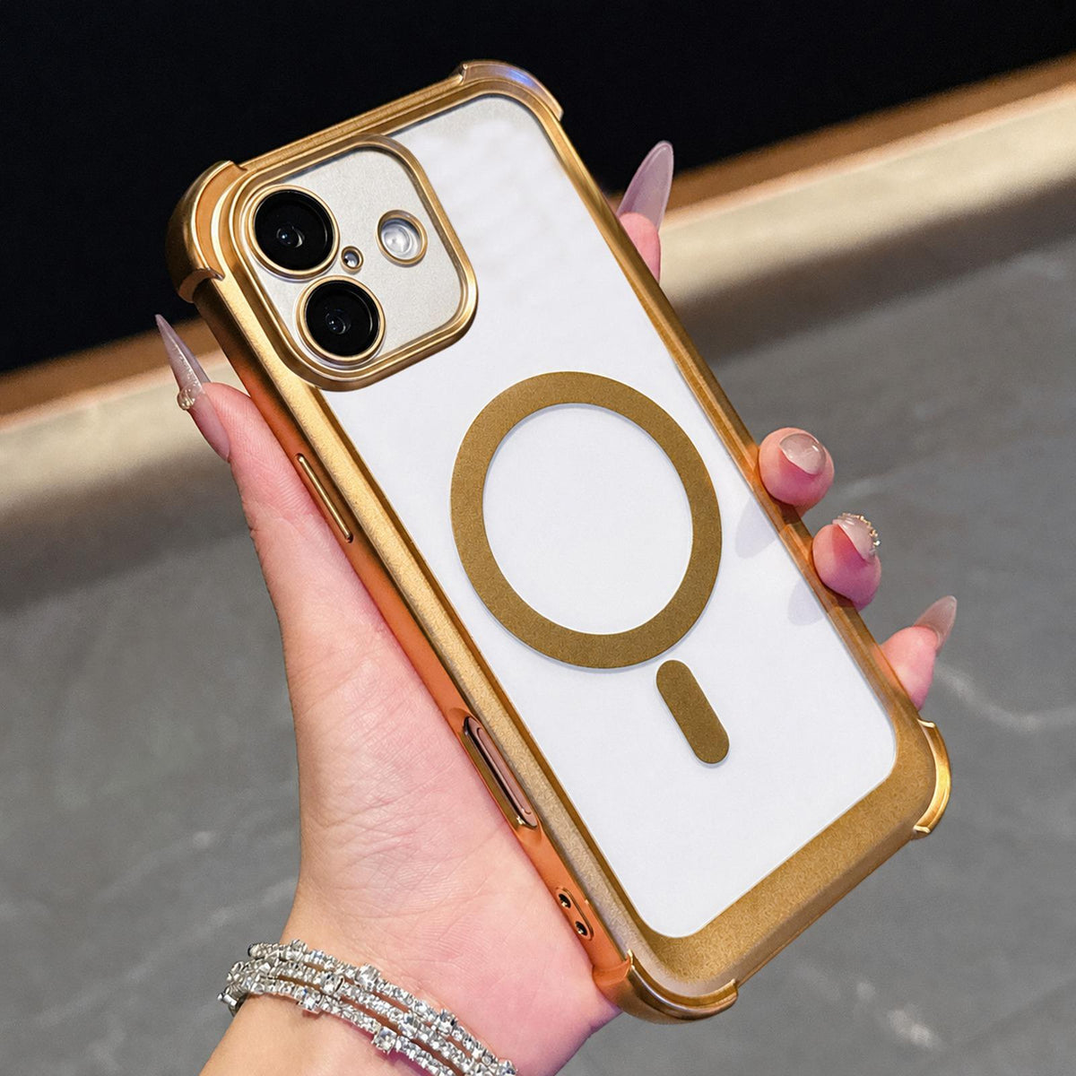 For iPhone 16 Electroplated Matte Acrylic Magnetic Phone Case - Gold - SYA003421808D
