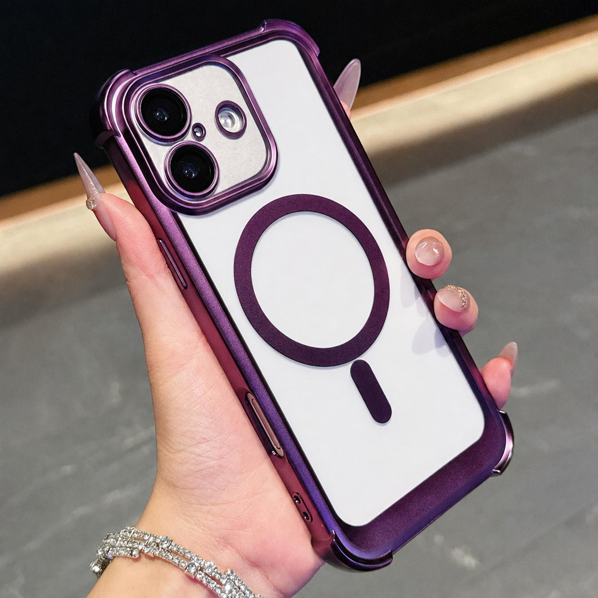 For iPhone 16 Electroplated Matte Acrylic Magnetic Phone Case - Purple - SYA003421808F
